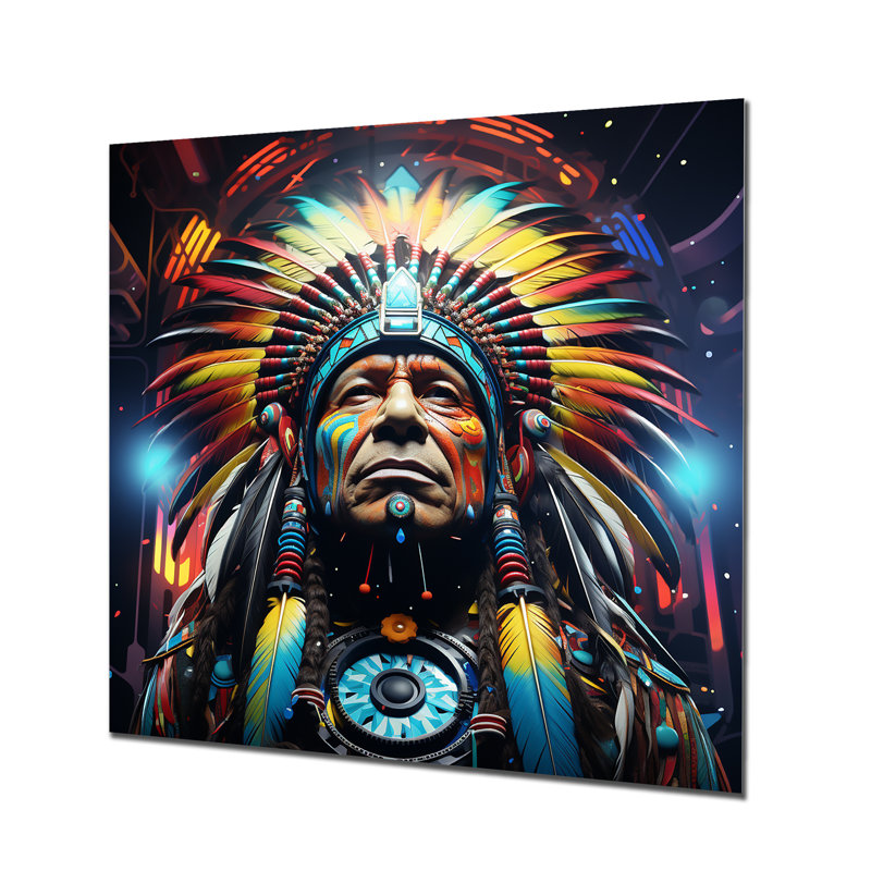Blue Native American Heritage Myth - Native American Art Metal Wall Art, 16" H x 16" W