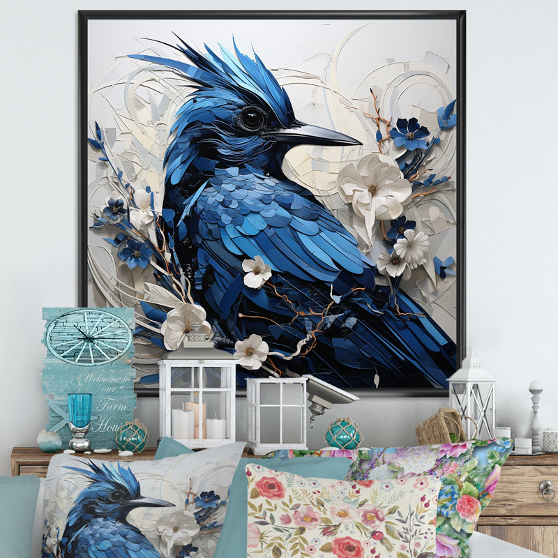 Oiseau, minimalisme, fleurs blanches, œillets I, reproduction d'art sur toile, Noir, H 24 po x l 24 po x P 1 po