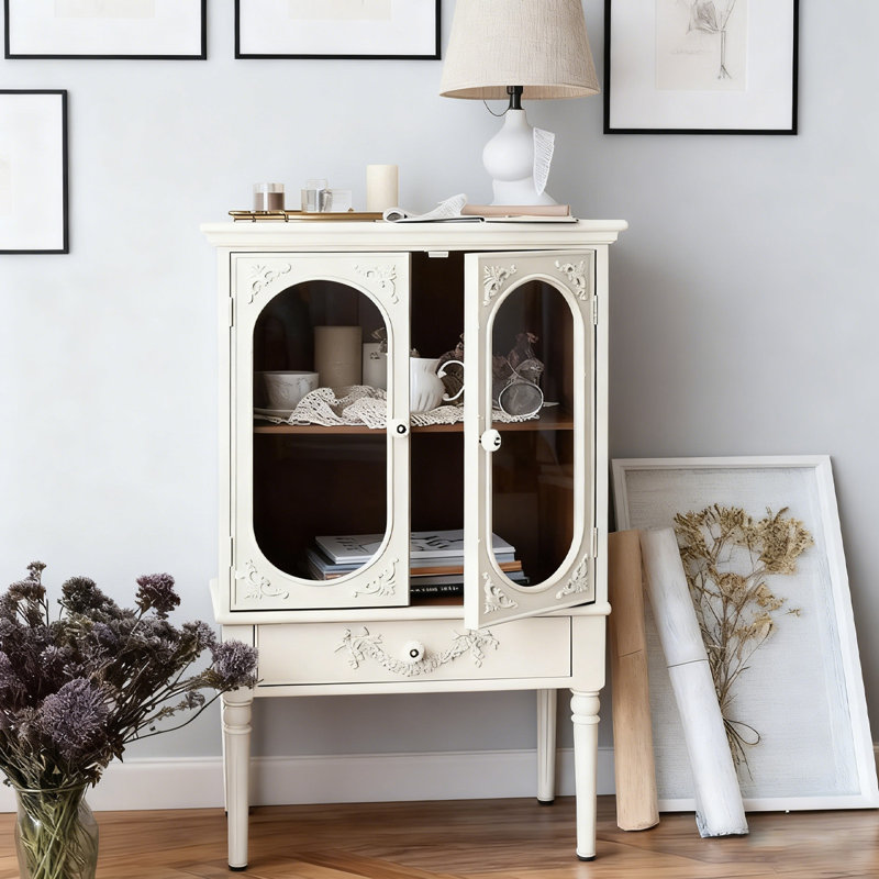 Retro White Manufactured Wood Accent Cabinet, White