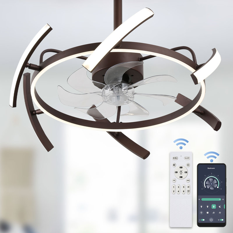 Coeyn 24 Inch DIY Shape Ceiling Fan with Light, 3 Color Changing Light Fixtures Ceiling Fan, Brown