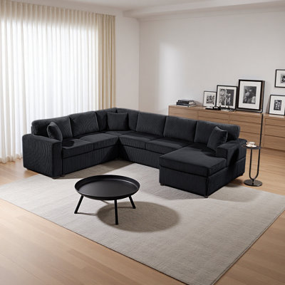 Oversized Sectional Sofa 115.3" U-Shaped Sofa With A Chaise Lounge And Three Soft Throw Pillows