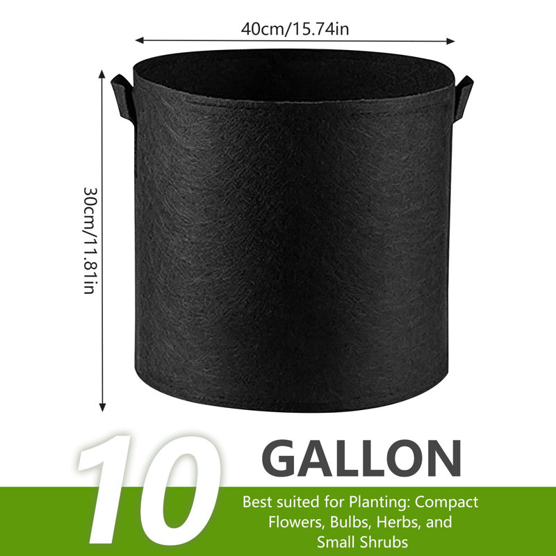 Paquet de 5 sacs de culture robustes - pots en tissu non tissé 10/15/20 / 30Gal avec poignées, 11.81" H x 15.74" W x 15.74" D