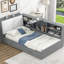 Lit plateforme simple avec rangement tête de lit gris, tablettes, 2 tiroirs fonctionnels, tête de lit en bois confortable, tiroirs, confortable