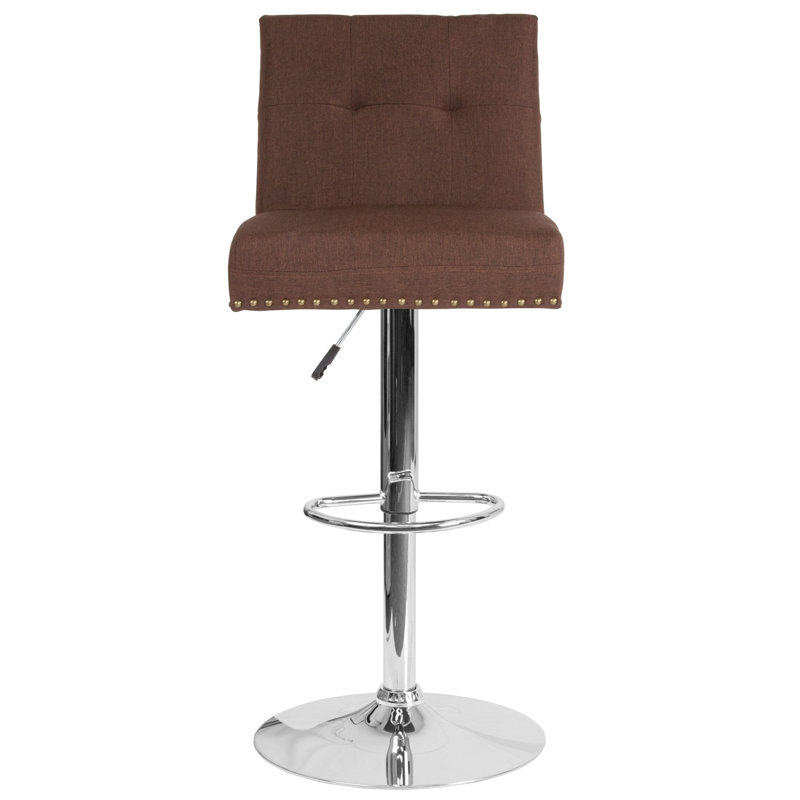 Blanco Adjustable Height Tufted Back Barstool w/Accent Nail Trim in Gray LeatherSoft, Brown