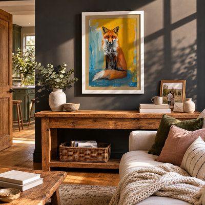 Contemplative Fox Modern - Framed Print