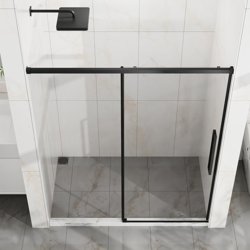 72" H Sliding Shower Door, 6mm Tempered Glass, Matte Black Semi - Style, Easy Installation For Bathroom 60" Adjustable Width Glass With Proof Coating, Stainless Steel Rollers, Waterproof Seal In
