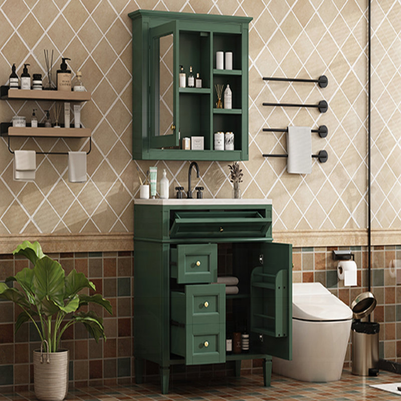 Meuble-lavabo autoportant moderne avec tiroirs miroir, Vert