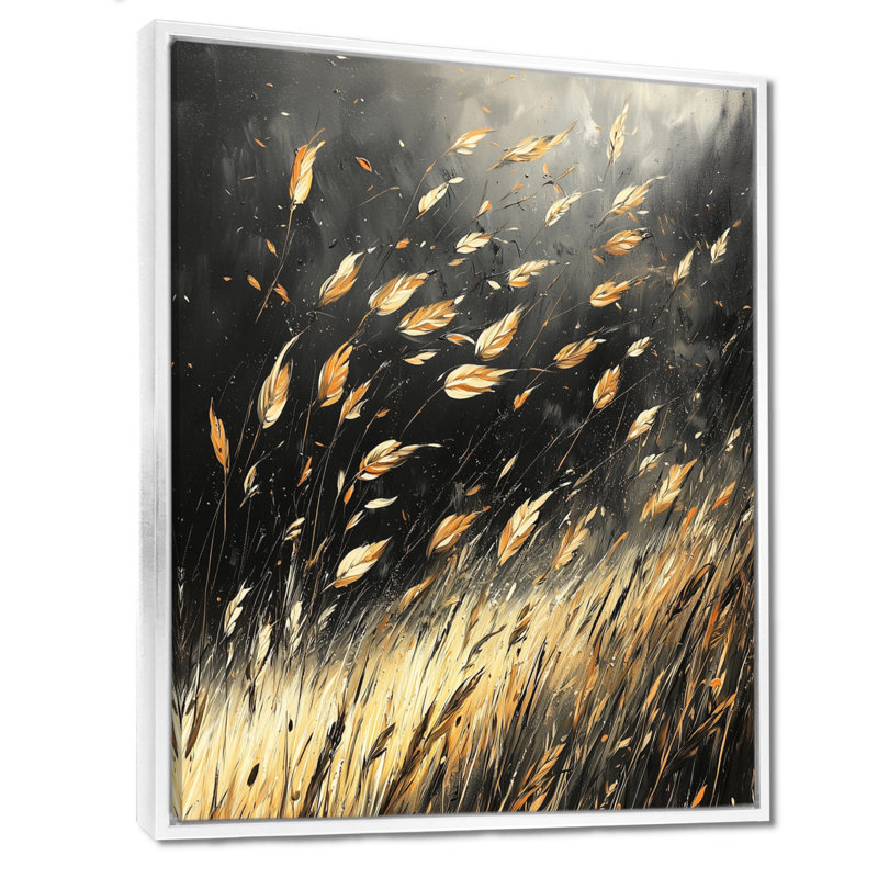 Windy Prairie Leaves II - Meadow, reproduction d'art sur toile, H 44 po x l 34 po, Reproduction avec cadre flottant, Blanc