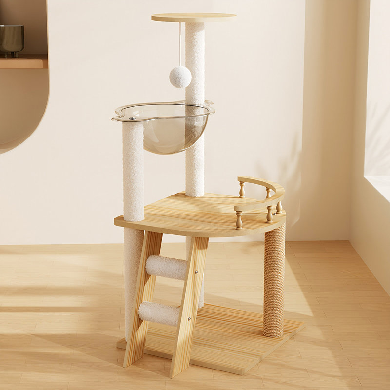 Tour à chat moderne de 41,3 po, tour d'arbre à chat en bois pour chats d'intérieur, arbre à chat avec poteaux à griffer recouverts de sisal et perchoir supérieur, maisonnette pour chat avec hamac en acrylique pour petits chats