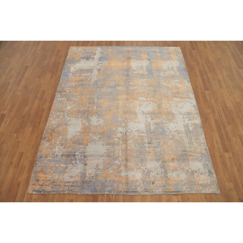 Tapis moderne abstrait 7 x 8 dans des tons terreux pour une décoration intérieure confortable