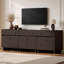Meuble d'appoint de 80 cm de large avec tiroir, 2 portes et tablette réglable (ensemble de 3), noyer brun-1074867161