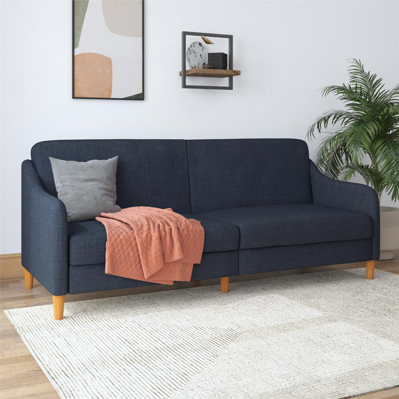 2 Seater Linen Blend Sleeper, Navy Performance