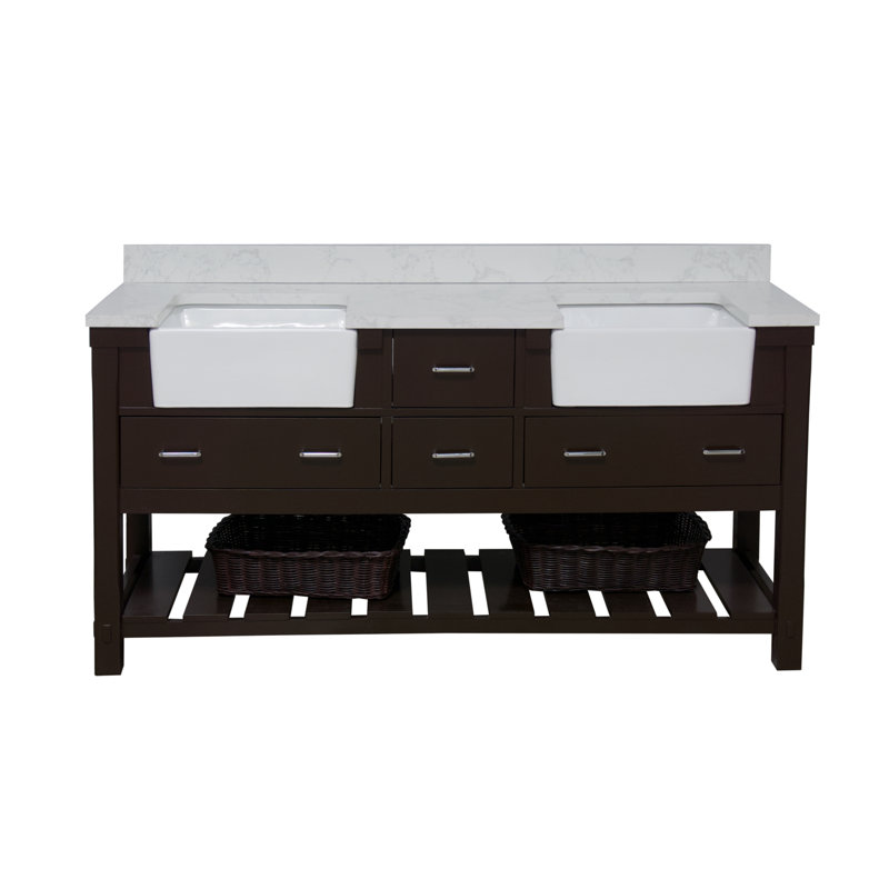 Ensemble de meuble-lavabo double 72 po Hitton, Chocolat, Carrare d'ingénierie