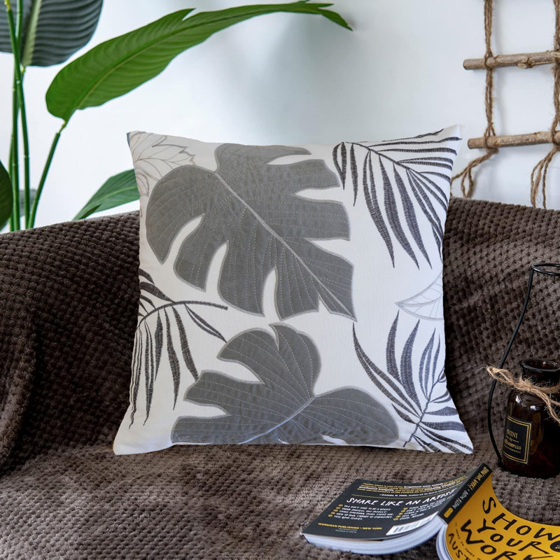 Coussin décoratif 20 x 20 feuilles Autumn Vibes, Gris / Blanc