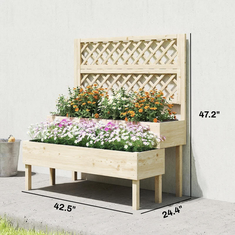 Boîte à fleurs surélevée pour patio, boîte à fleurs en treillis, lit de jardin surélevé pour l'extérieur