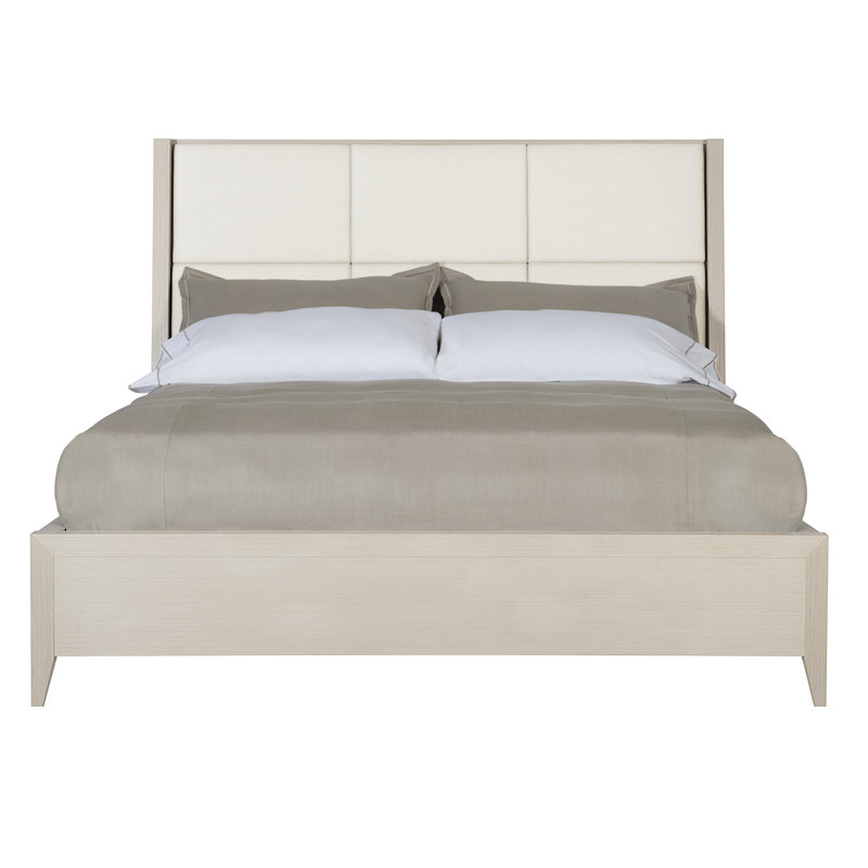 Queen Upholstered Wood Frame Bed with Winged Headboard