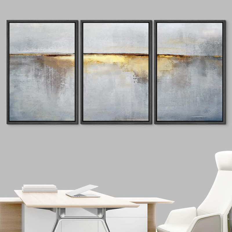 Pastel Field Abstract Landscape Illustration Minimalist Artwork Contemporary, Noir, H 36 po x l 72 po