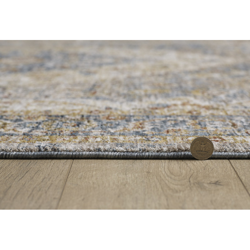 Tapis oriental en polyester tissé à la machine, Rectangle 7 pi 10 po x 10 pi 2 po, Bleu