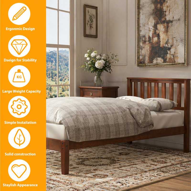 Magna Platform Bed, Walnut, Solid Wood