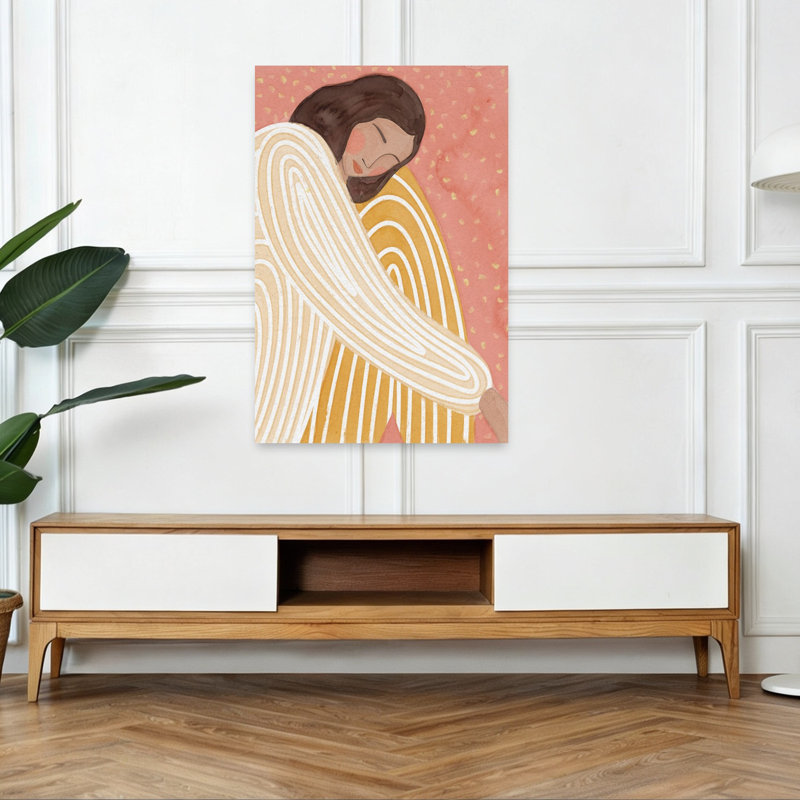 «Cozy Embrace Peaceful Serene», art mural abstrait, 48" H x 32" W