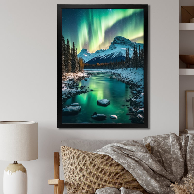 Yukon Northern Lights Beauty V - salon d'art mural canadien, H 32 po x l 24 po x P 1 po, Cadre photo noir simple