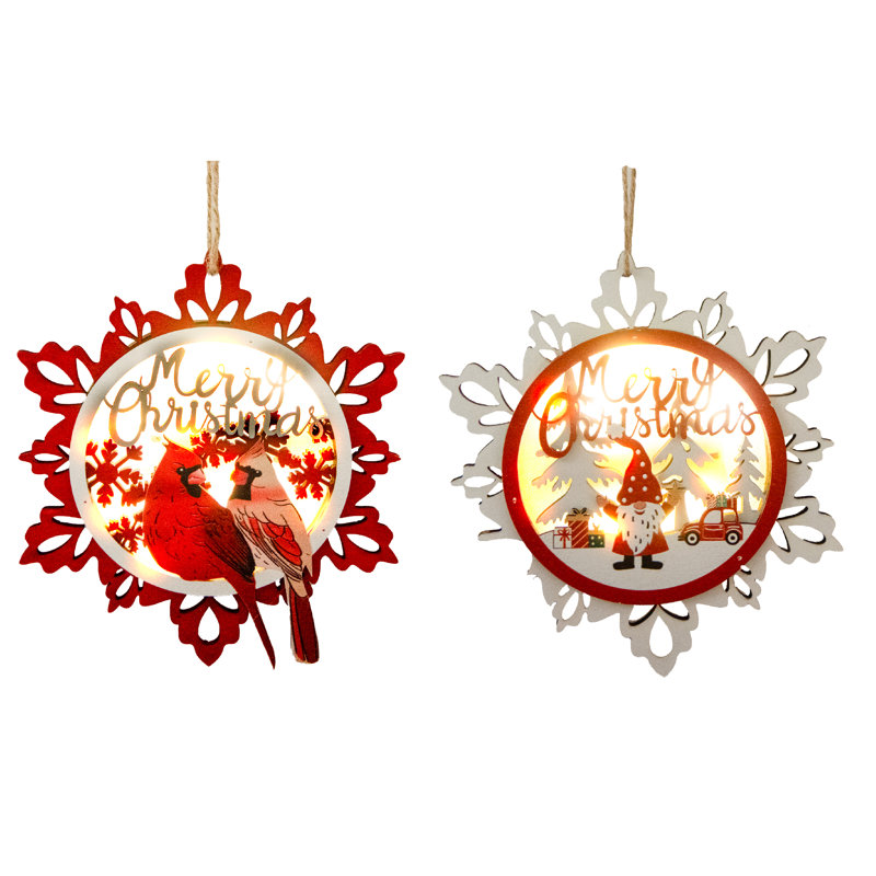 Ornement en bois DEL flocon de neige Merry Christmas - ensemble de 12