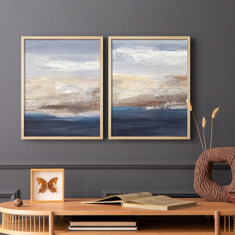 «Tidal Seafoam Horizon I», reproduction encadrée de qualité supérieure - prête à être accrochée - aucun clou requis - aucun clou requis