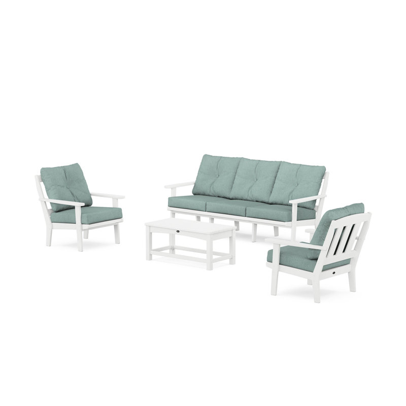 Cape Cod 4 Piece Sofa Seating Group with Cushions, Glacier Spa, Classic White
