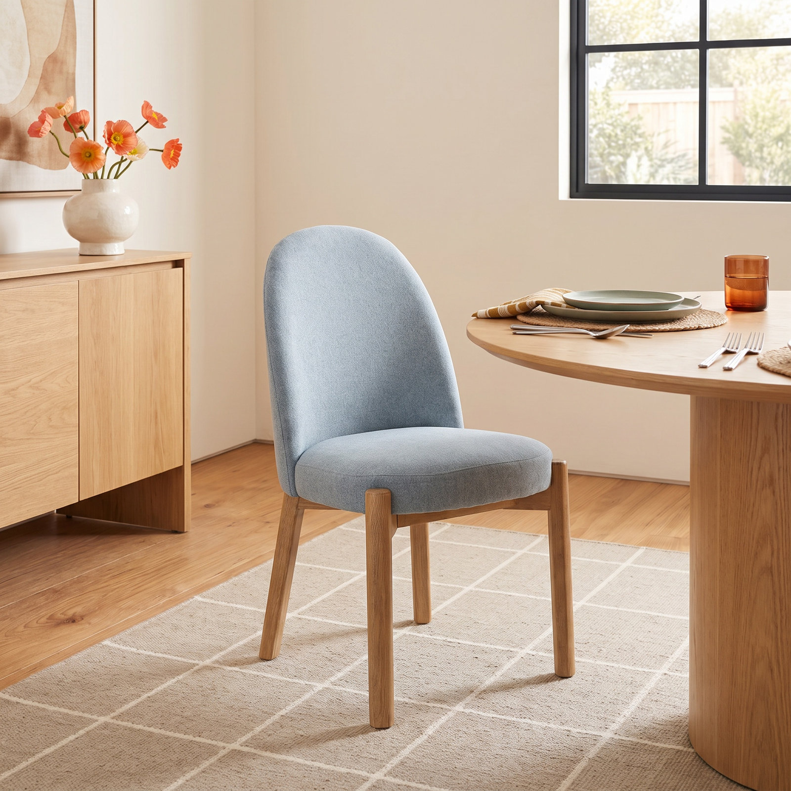 Joanie Dining Chair, Blue, Natural Wood