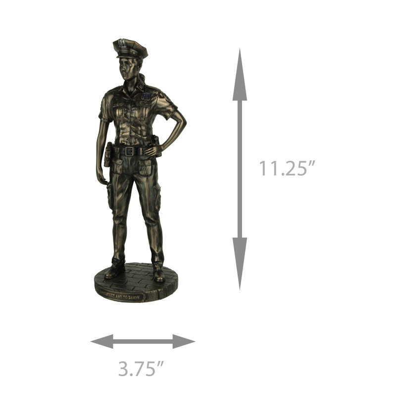 Statue hommage à une policière en résine bronze coulée à froid, 28,5 cm de hauteur