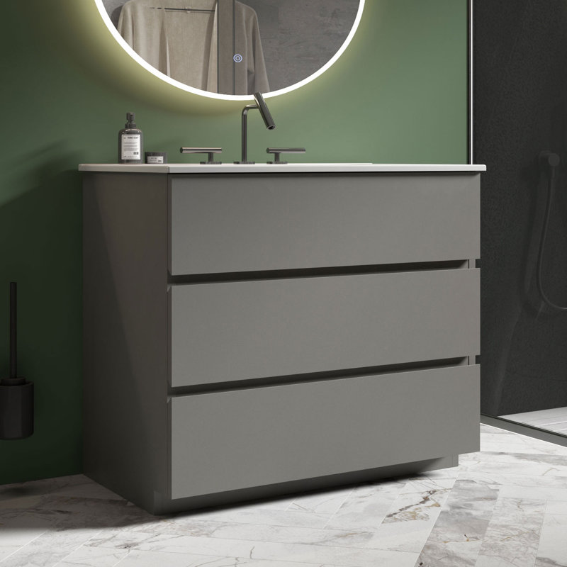 Derrance Single Bathroom Vanity with Ceramic Top, Gray, 36"