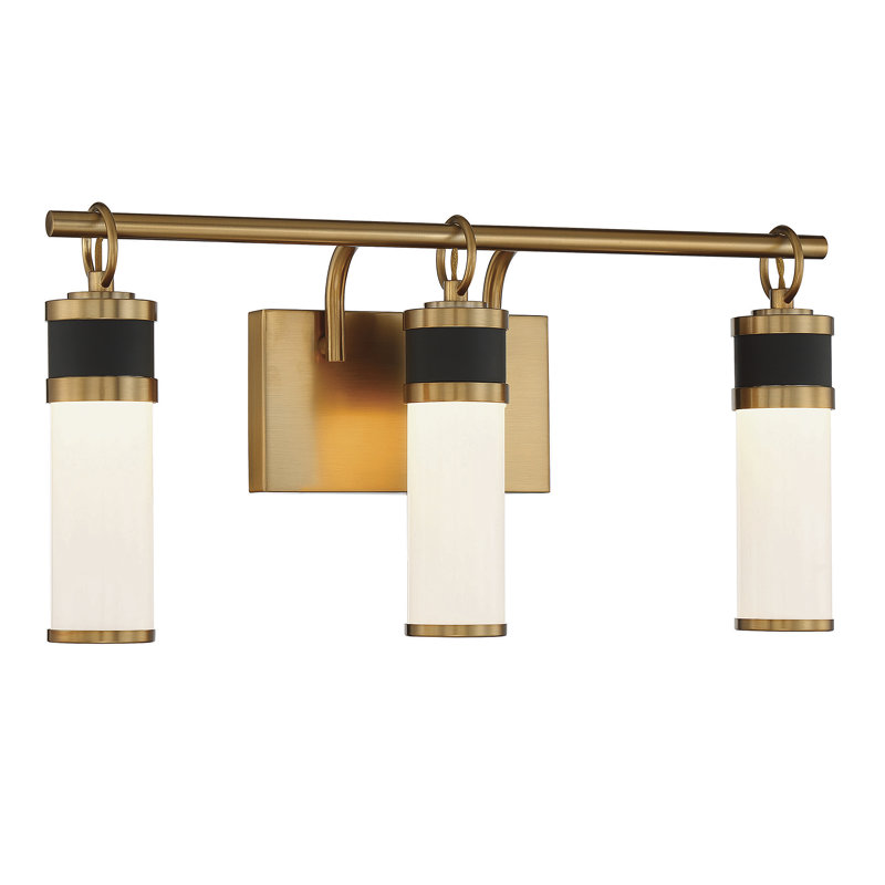  Abel 3-Light LED Bathroom Vanity Light in Matte Black with Warm Brass Accents, 10" H x 21" W x 21" D, 3 Lights