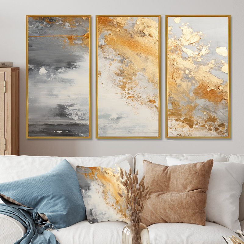 Soleil brisant à travers les nuages - ensemble d'art mural abstrait, Toile tendue, H 32 po x l 48 po x P 1 po
