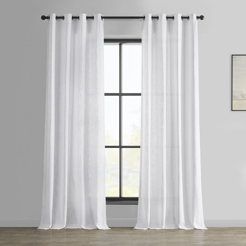 Evgheni Solid Heavy Faux Linen Curtains for Bedroom Grommet Light Filtering Semi-Sheer Curtain Single Panel, Rice White Linen