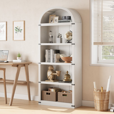 Bibliothèque à 5 tablettes avec bibliothèque arquée de 71,65 pouces de hauteur