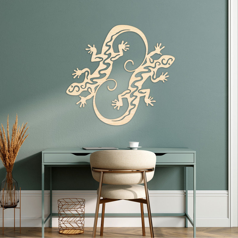 Décoration murale deux lézards entrelacés - ACM, H 42,6 po x l 46 po x P 0,25 po, Blanc