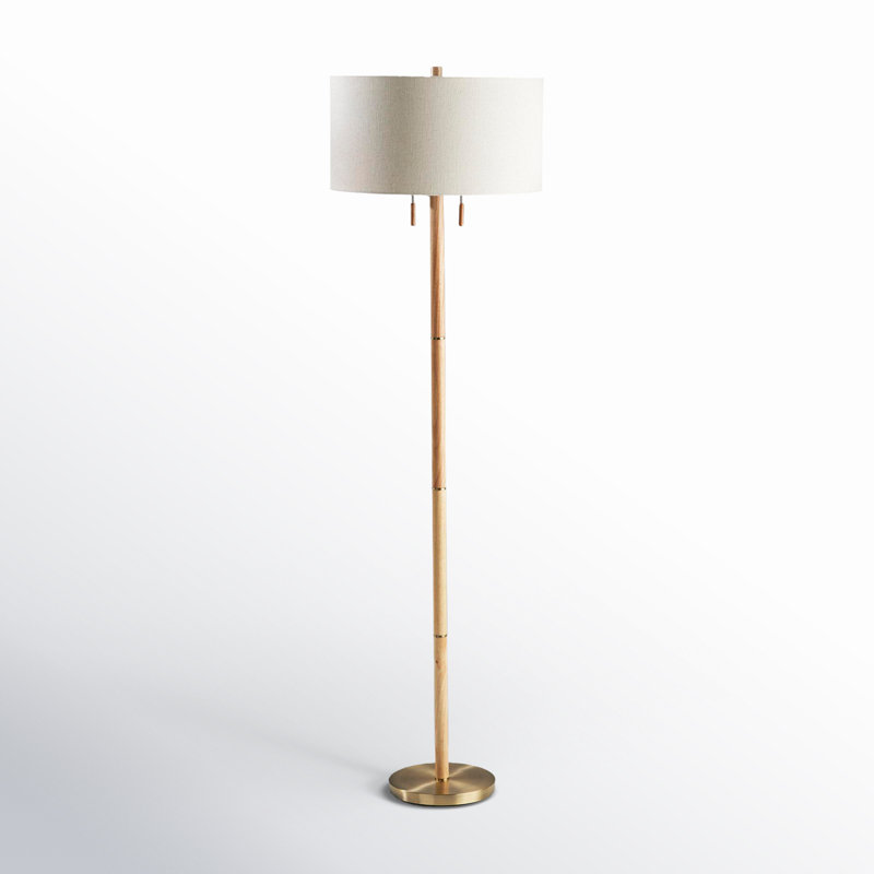 Lampe sur pied 66 po Geno, Blanc cassé, Naturel / laiton antique