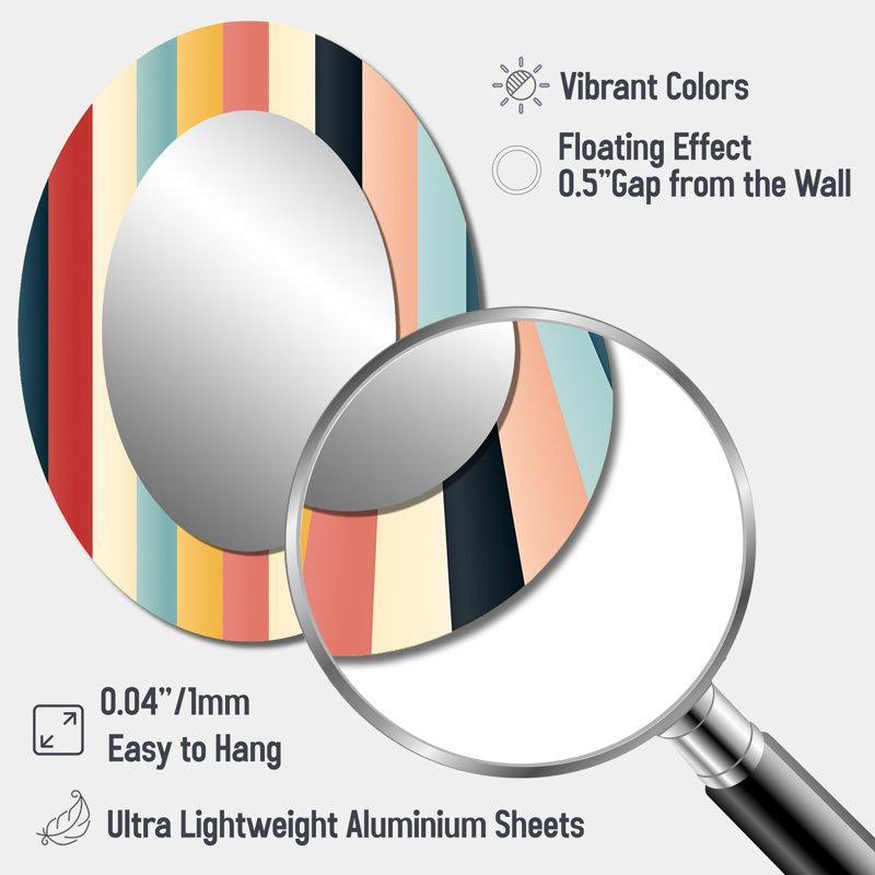 Motif de rayures colorées nostalgie - miroir ovale multicolore, H 40 po x l 30 po