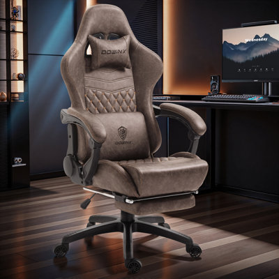Big and Tall Gaming Chair with Footrest, Ergonomic High Back Office Computer Chair, Adjustable Massage Lumbar Support, PU Leather for Adults, 350Lbs, Brown