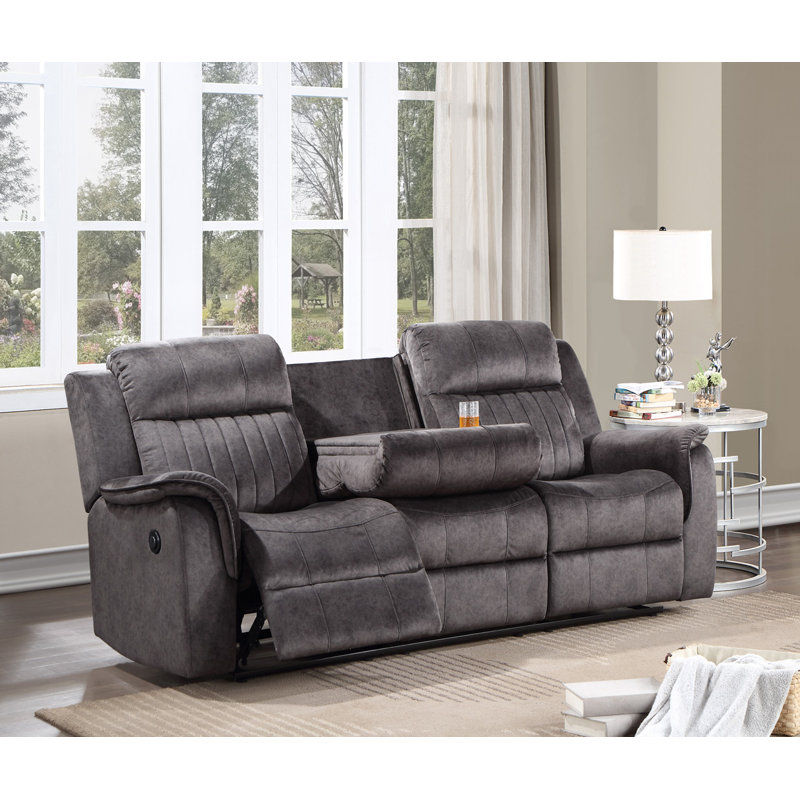 Upholstered 84'' Power Reclining Sofa, Dark Gray Polyester