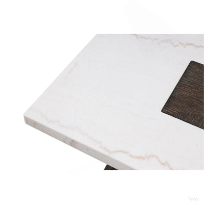 Contemporary Style Square Coffee Table Marble On Top Tapered Wooden Base Dark Walnut And White Finish