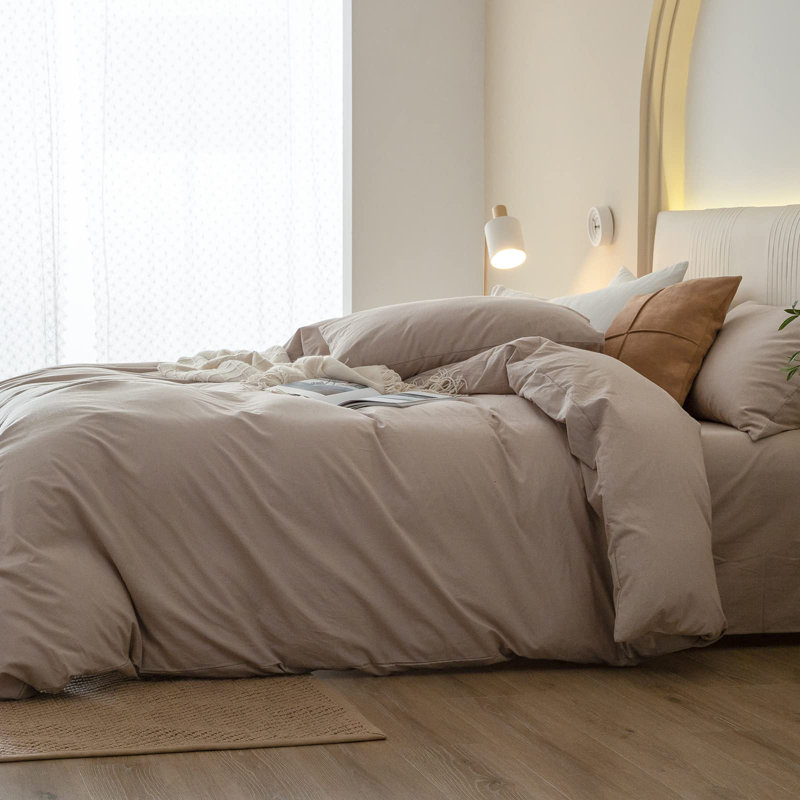 King Beige Washed Cotton Duvet Cover Set