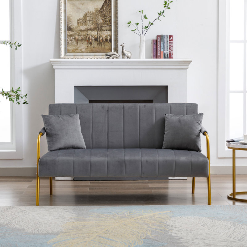 Tengan 60.63'' Velvet Square Arm Loveseat, Dark Gray Velvet