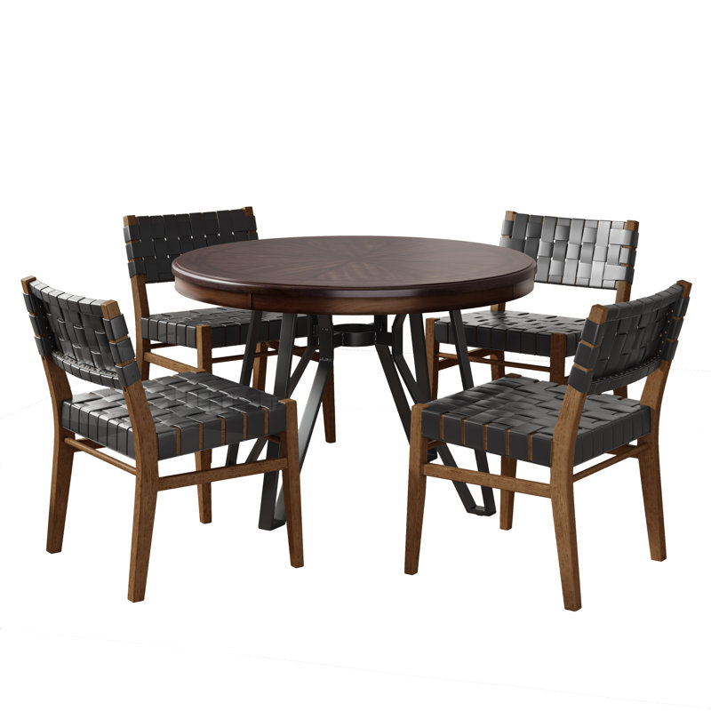 Vannest 5-Piece Wood & Rope Dining Set, Brown, Black
