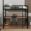 Lit mezzanine double en métal avec tablette de rangement et DEL