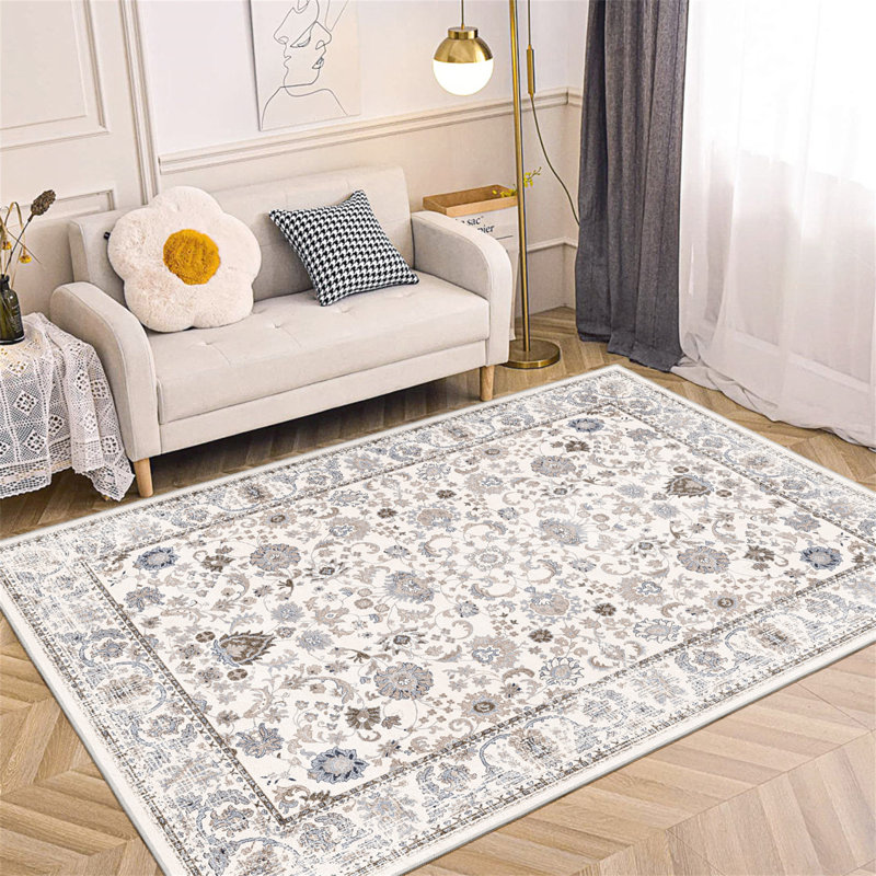 Area Rug 5X7 Vintage Bohemia Non-Slip Washable Rug For Living Room Kitchen Bedroom Living Room Flower Design