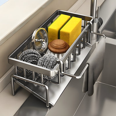 Kitchen Sink Sponge Holder And Drying Rack, Wall Mounted Or Countertop Organizer For Dish Sponge, Scrubber, And Cleaning Brushes