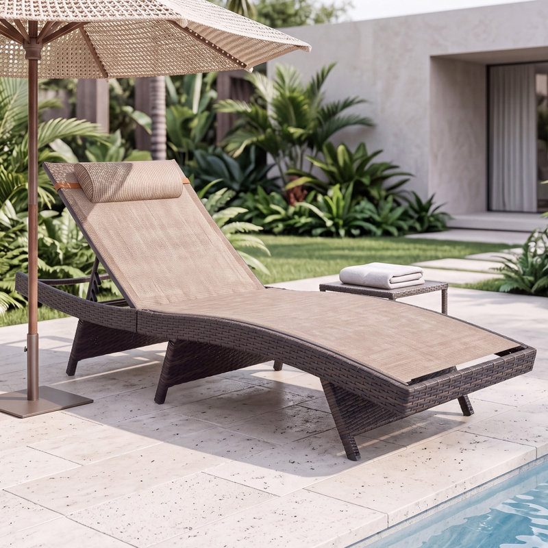 Chaise longue d'extérieur toutes saisons en osier, Gray