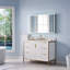 Meuble-lavabo en bois massif H 35 po x l 48 po avec comptoir en quartz et lavabo simple