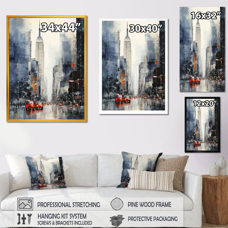 Gratte-ciel gris de la ville de New York, Toile tendue, H 40 po x l 30 po x P 1,5 po